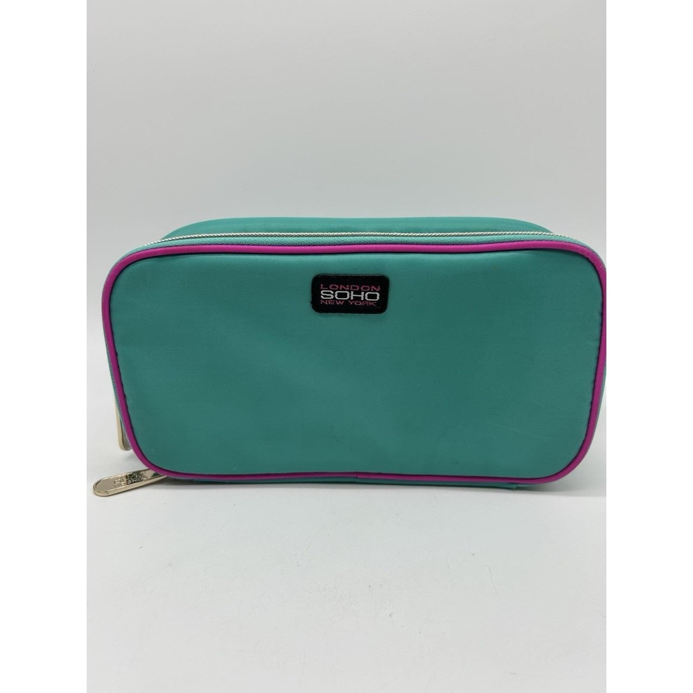 80's Look Travel Cosmetics Bag Case Turquoise Pink Make Up LONDON SOHO NEW YORK